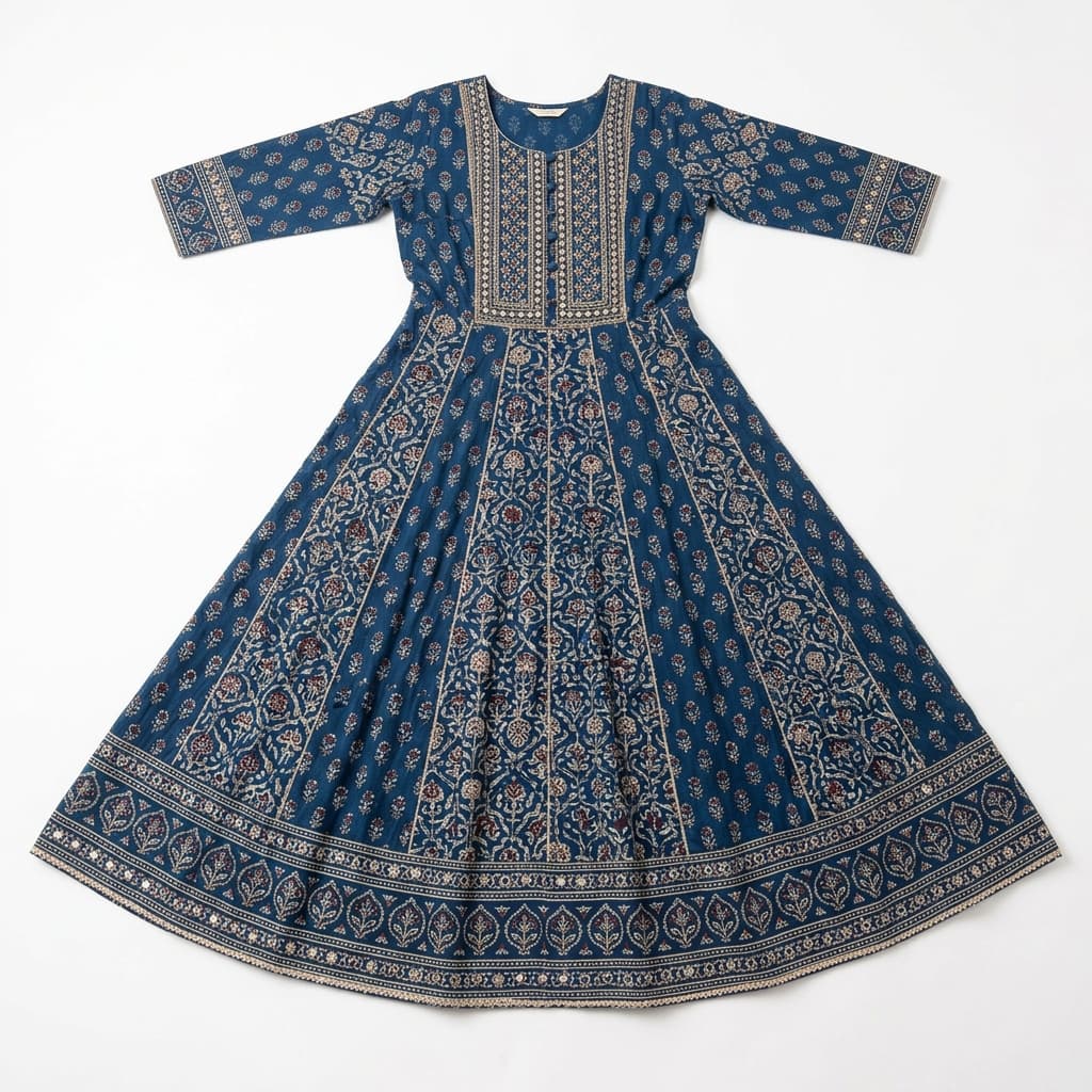 Indigo Block Print Anarkali