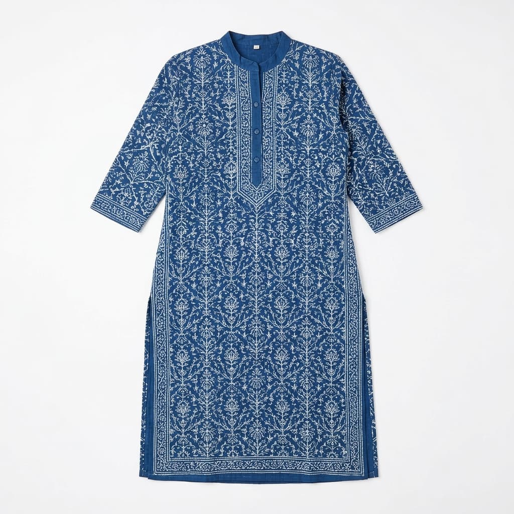 Indigo Block Print Straight Kurti