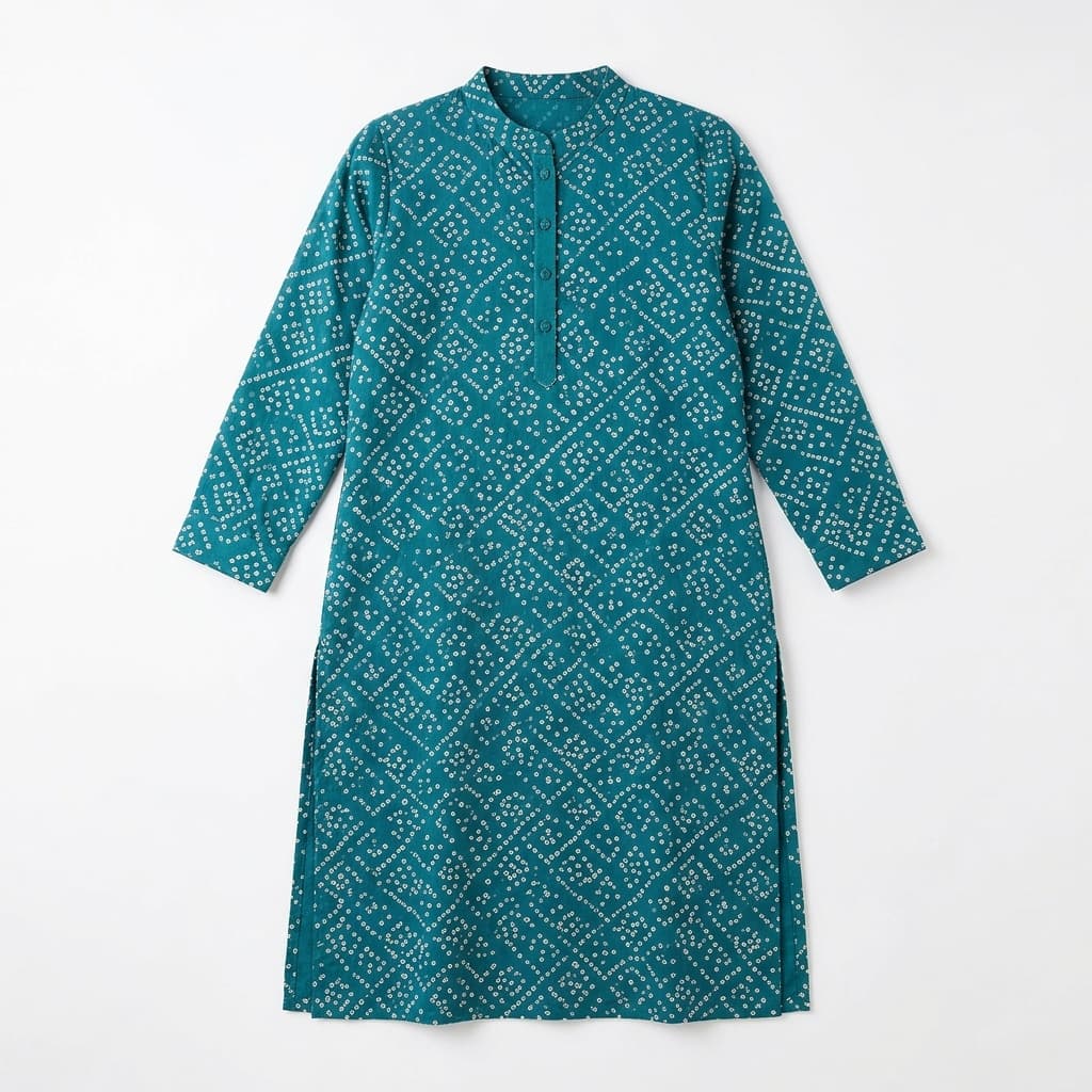 Teal Bandhani Straight Kurti